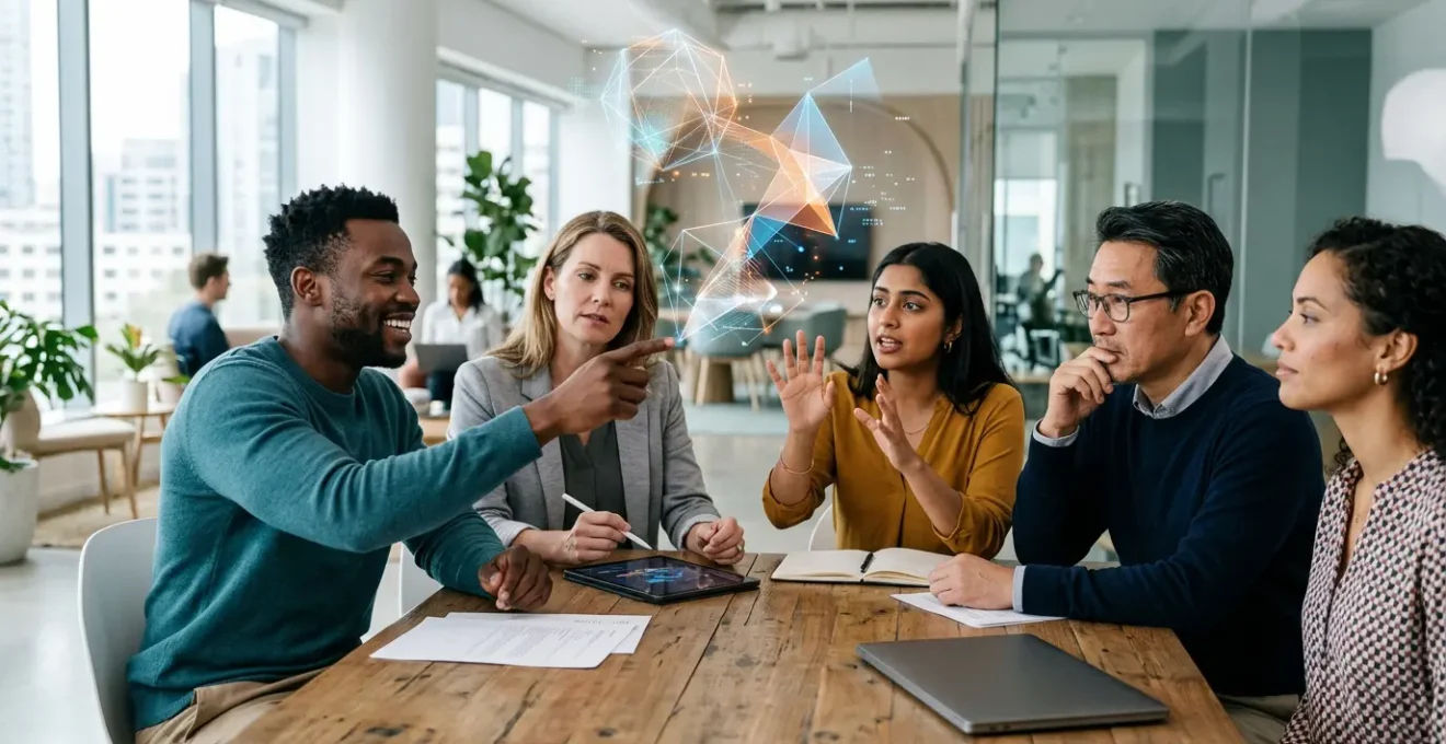 Team collaboration during digital transformation in modern office setting