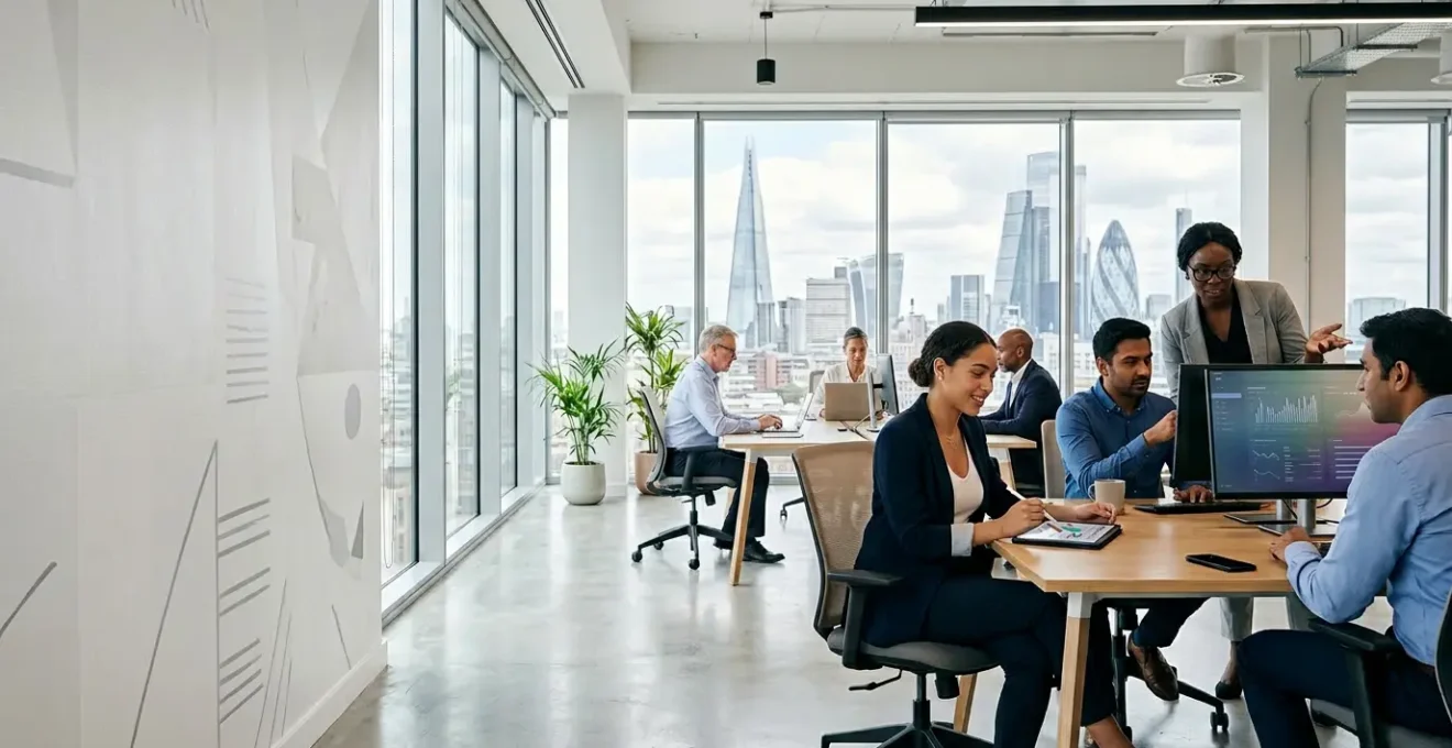 Modern UK office team collaborating with intuitive digital tools