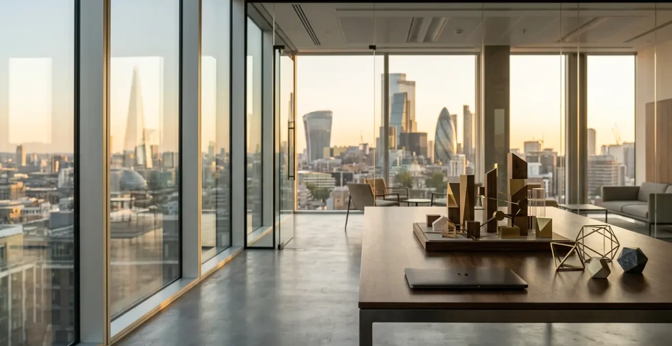 Strategic meeting in modern UK office showing venture capital management and growth planning