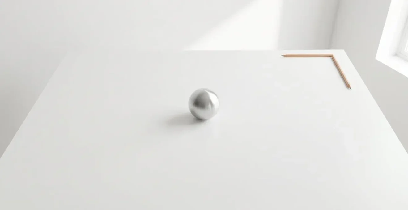 Clean desk with single geometric object representing focused simplicity