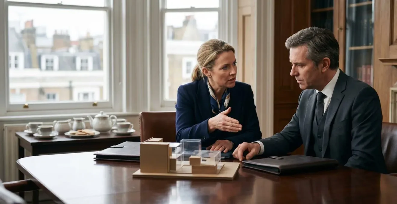 Professional investors reviewing growth metrics in a UK boardroom setting